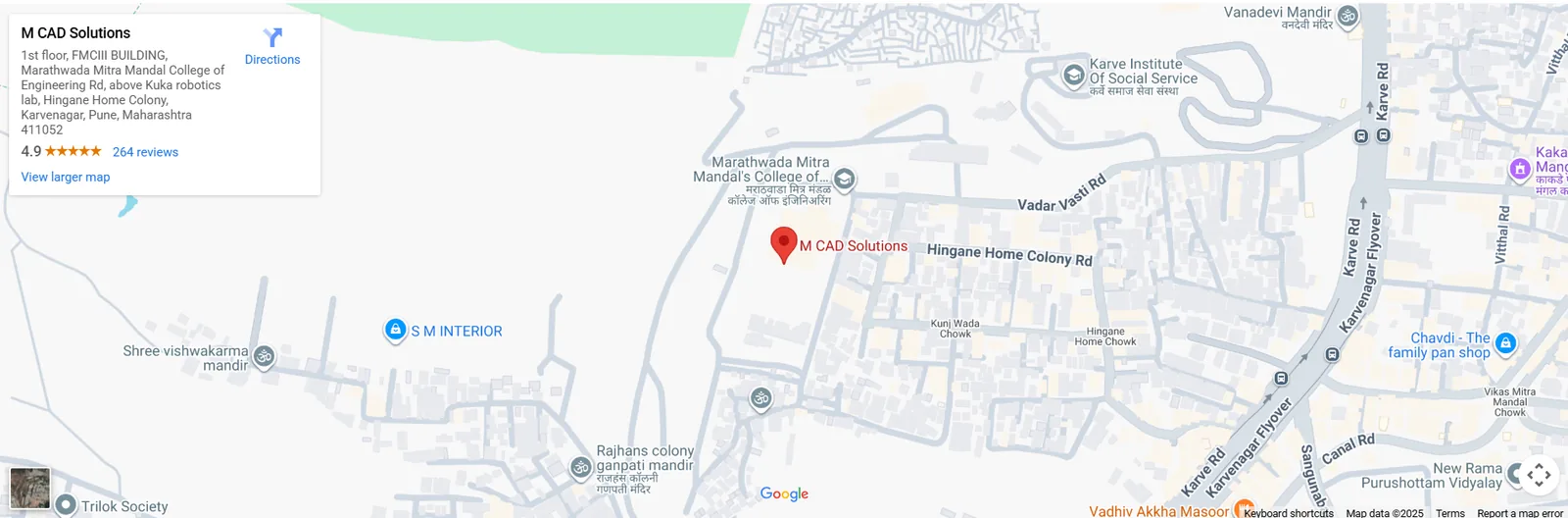 Map and location reference for M CAD Solutions in Karvenagar, Pune